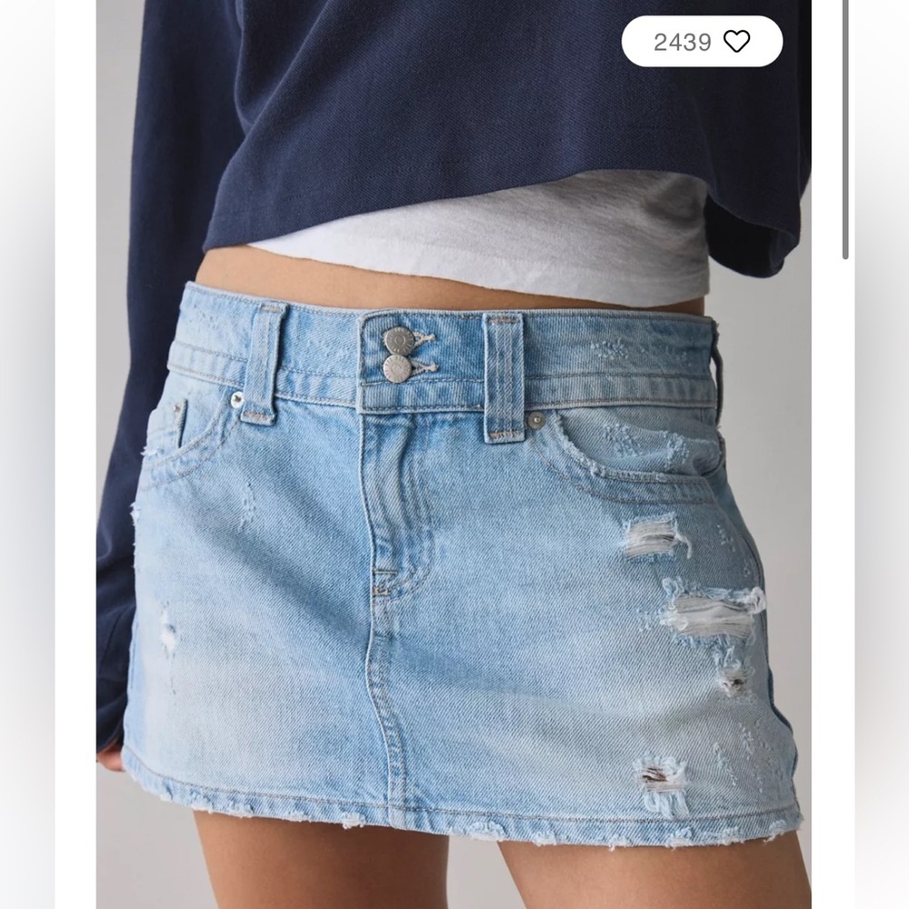 Lovers + Friends Light Blue Distressed Mini Skirt